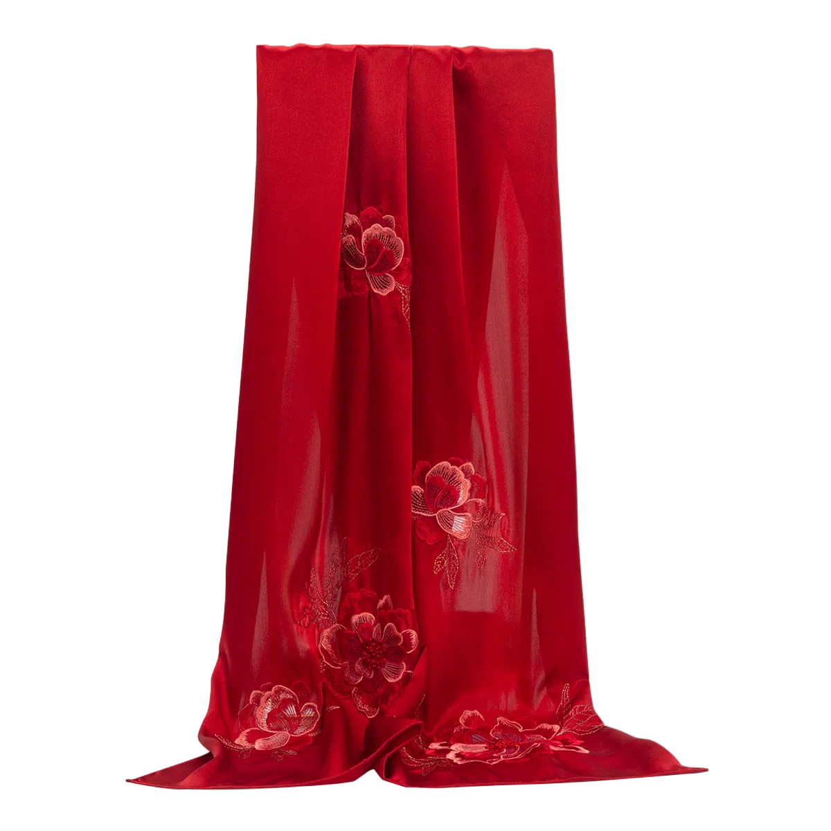 一米画纱 古典中式国风花朵精致优雅真丝刺绣素绉缎长巾丝韵系列 桑蚕丝 丝巾 女款