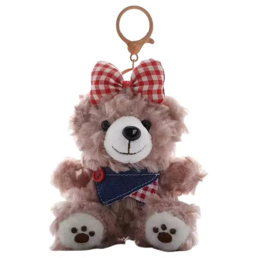 尚先生 小熊绒毛搭配贝雷帽调色板文艺牛仔背带裤造型爱精致 毛绒 挂件 男女同款情侣款