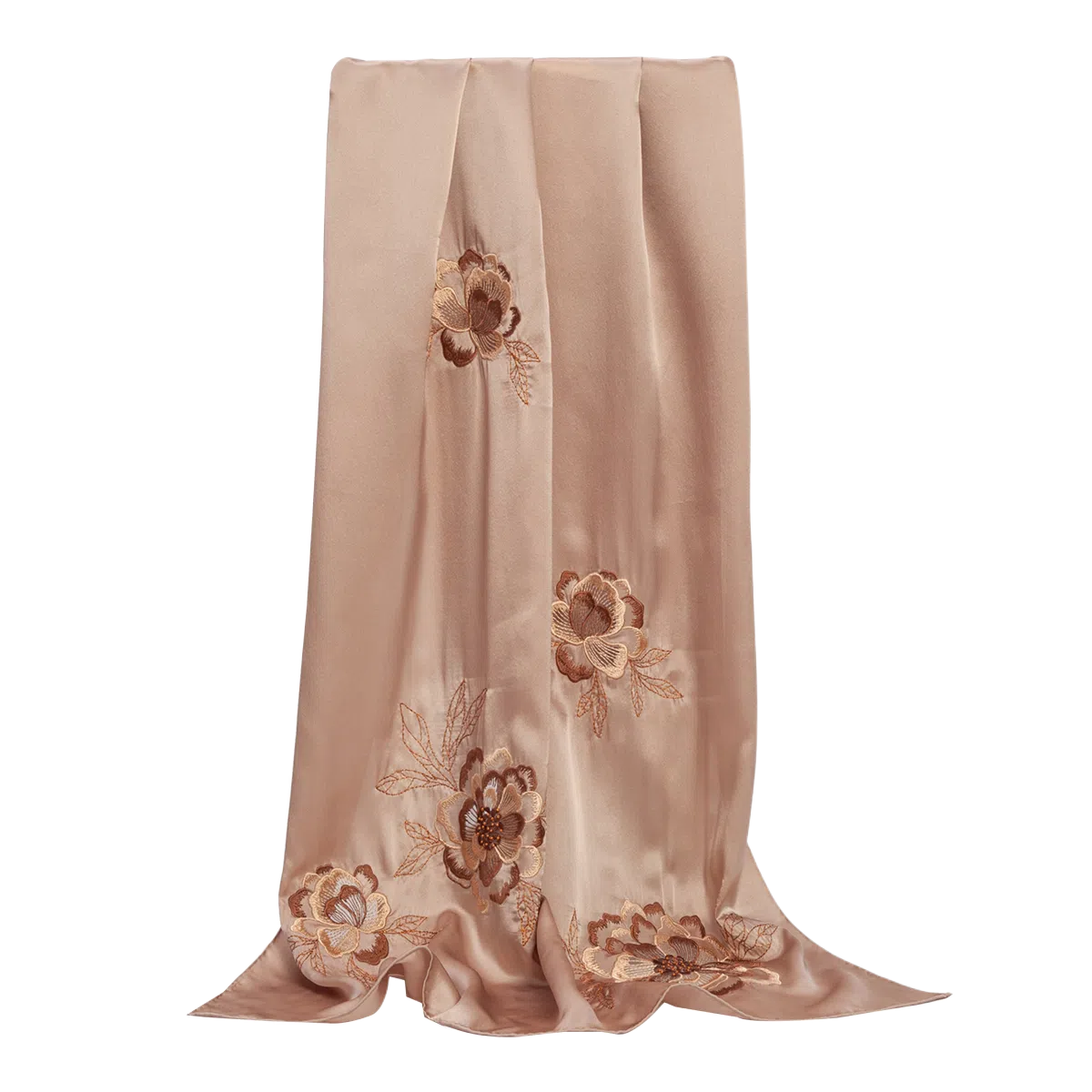 一米画纱 古典中式国风花朵精致优雅真丝刺绣素绉缎长巾丝韵系列 桑蚕丝 丝巾 女款