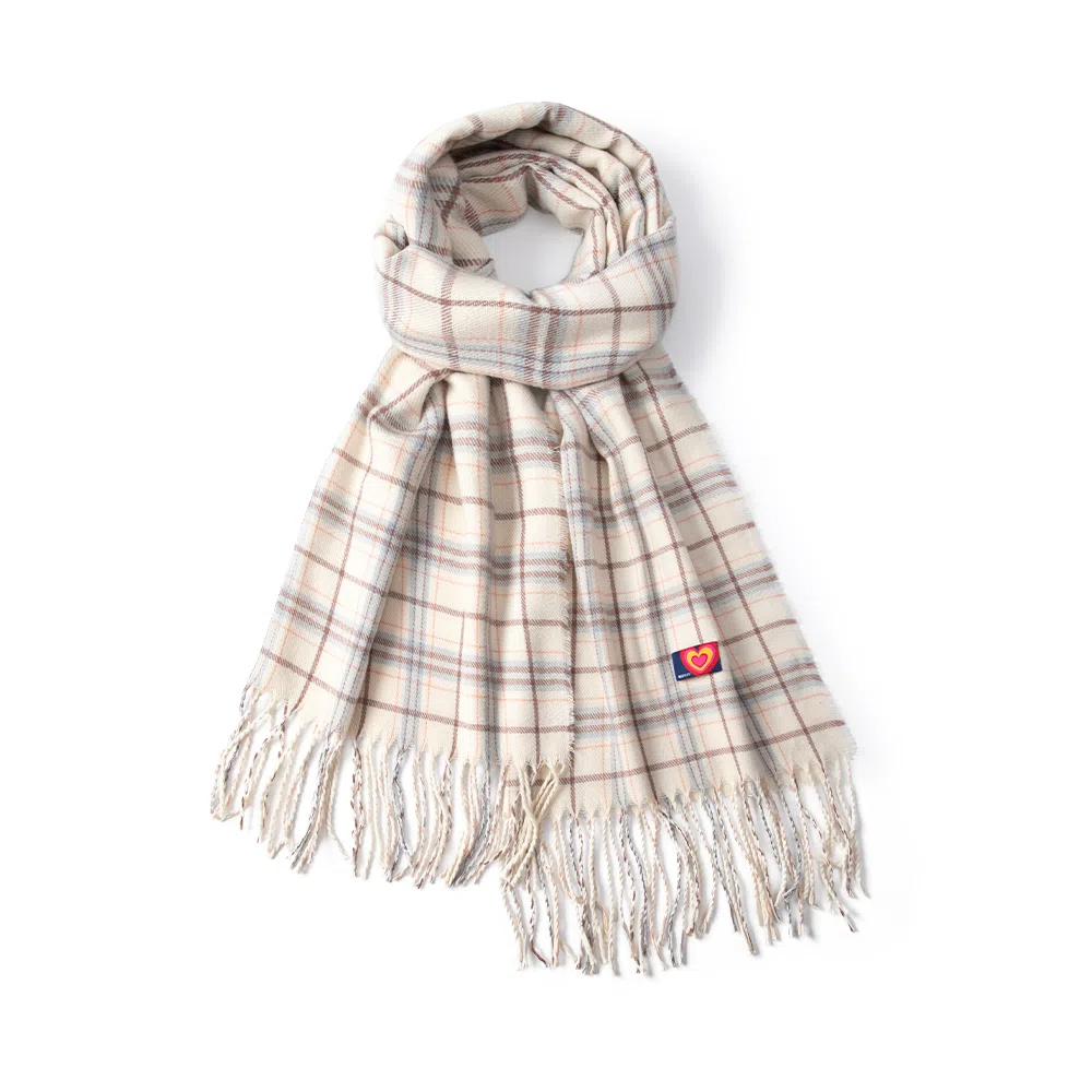 红豆 撞色格子流苏时尚百搭保暖 聚酯纤维 绒线围巾 男女同款情侣款