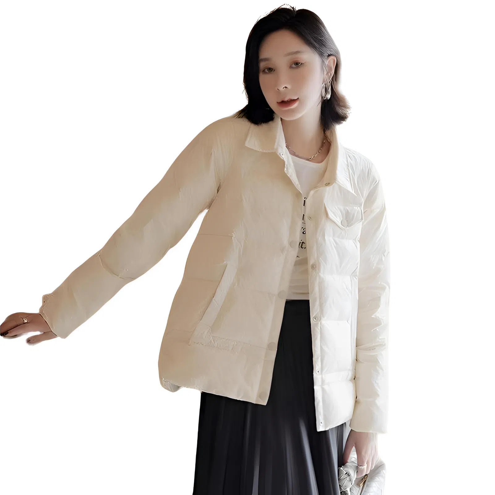 鸭鸭 轻薄保暖翻领纯色羽绒服 女款