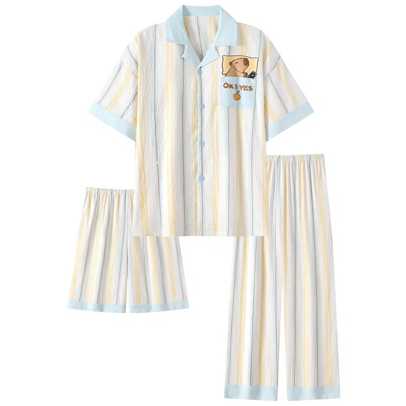 静英鸾 夏季女简约休闲亲肤宽松透气条纹设计家居服睡衣套装 女款