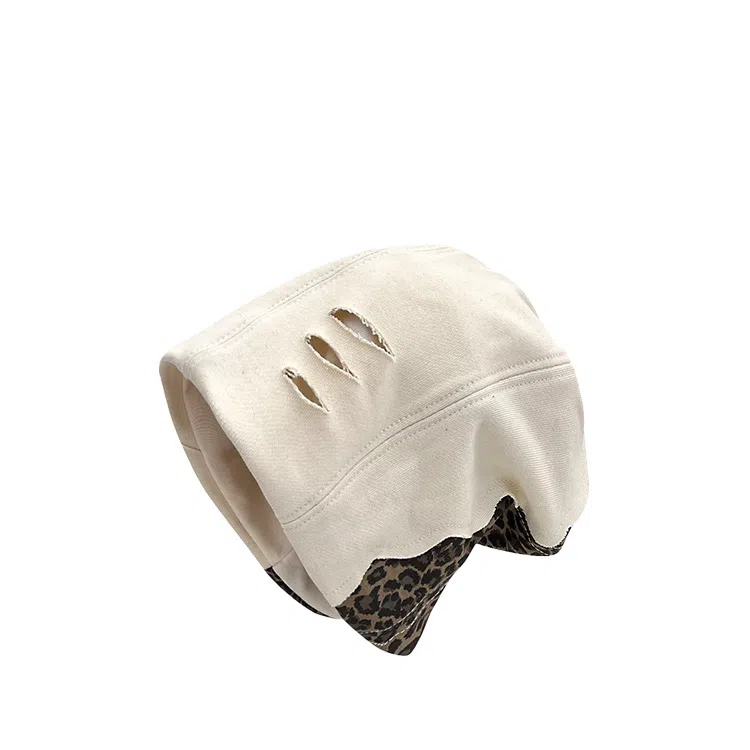 心水好物 日系小众设计高级感拼接豹纹辣妹堆堆帽复古百搭时尚显脸小 棉 帽子 女款