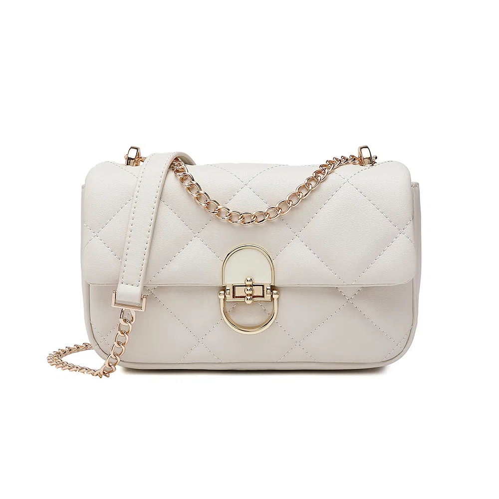 稻草人 华夫菱格休闲百搭通勤游玩包高颜值设计精致小香风 牛皮拼合成革 斜挎包 常规 女款 黑色/白色