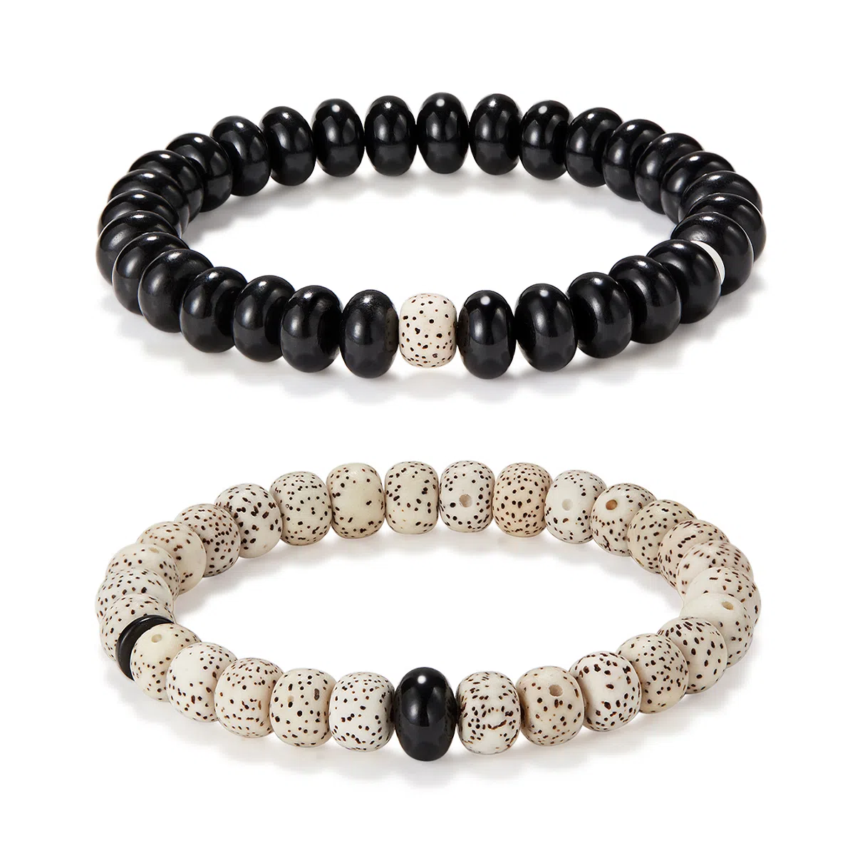蔻斯琦 【圆满吉祥 稳定情绪】新中式国风檀木星月菩提黑白配超值一对装 国潮转运珠文玩盘串佛珠 好运 黑檀 木作手串 男女同款情侣款