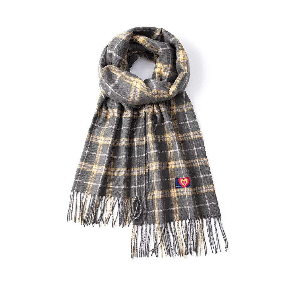 红豆 撞色格子流苏时尚百搭保暖 聚酯纤维 绒线围巾 男女同款情侣款