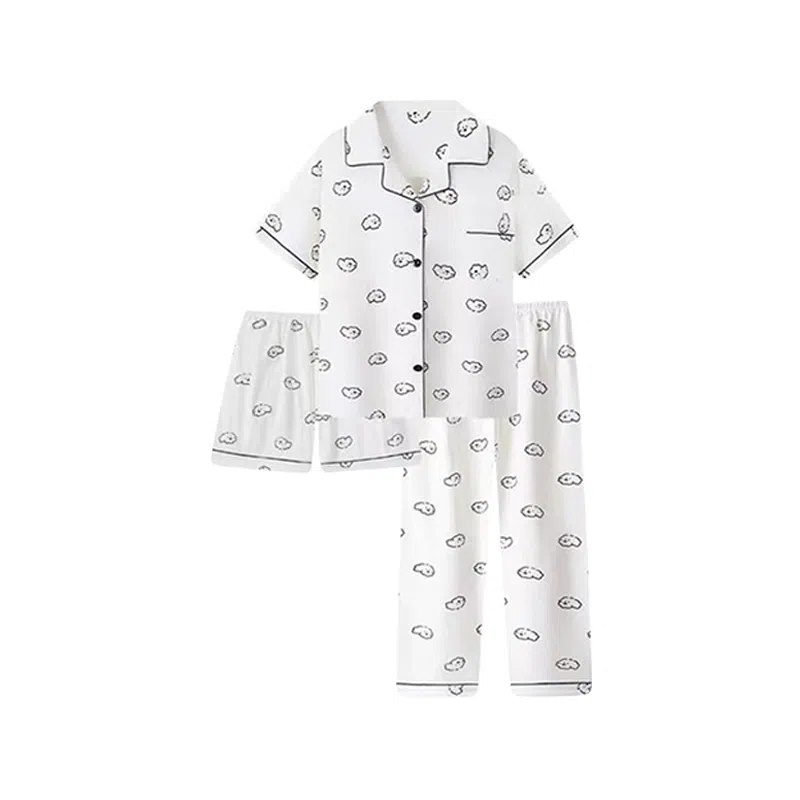 静英鸾 夏季女休闲短袖三件套宽松简约印花家居服睡衣套装 女款