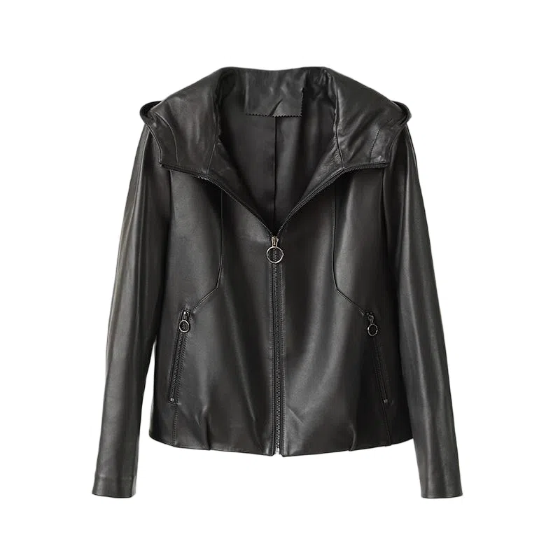 佐塞斯 轻奢外套连帽短款休闲皮衣 女款