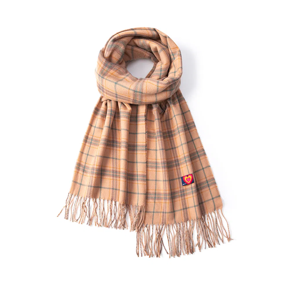 红豆 撞色格子流苏时尚百搭保暖 聚酯纤维 绒线围巾 男女同款情侣款