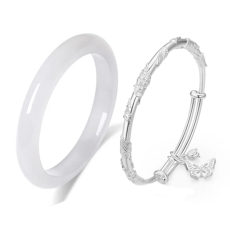 静范 白月光水润冰透手饰一步一响蝶恋花叠戴 新中式小众高级时尚轻奢国潮复古经典旗袍森系清冷百搭温婉恋爱告白#好运 琉璃 手镯 女款