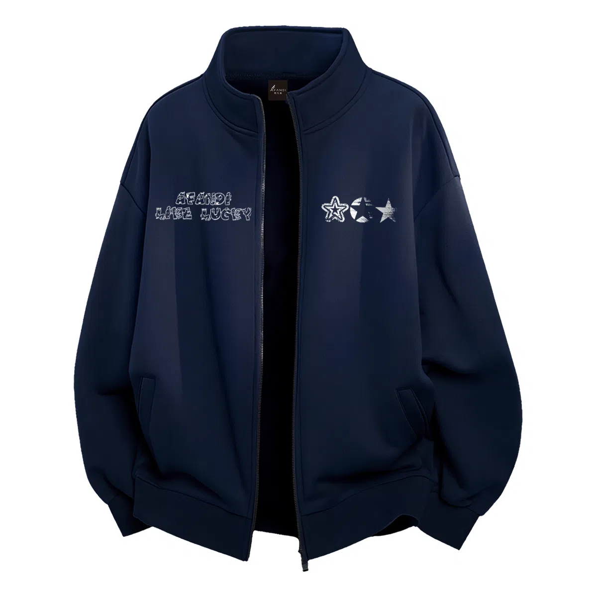 阿凡迪 美式高街复古时尚潮流创意个性字母星星印花日常通勤休闲运动经典百搭长袖氛围感学院风纯色开衫外套卫衣 男女同款