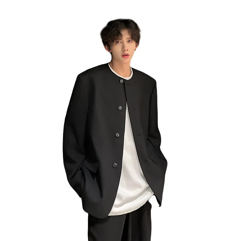 加荣 无领垫肩西装男秋季高级感痞帅小香风休闲西服男装简约中山装男百搭上衣夹克男款潮牌时尚设计感外套 男女同款
