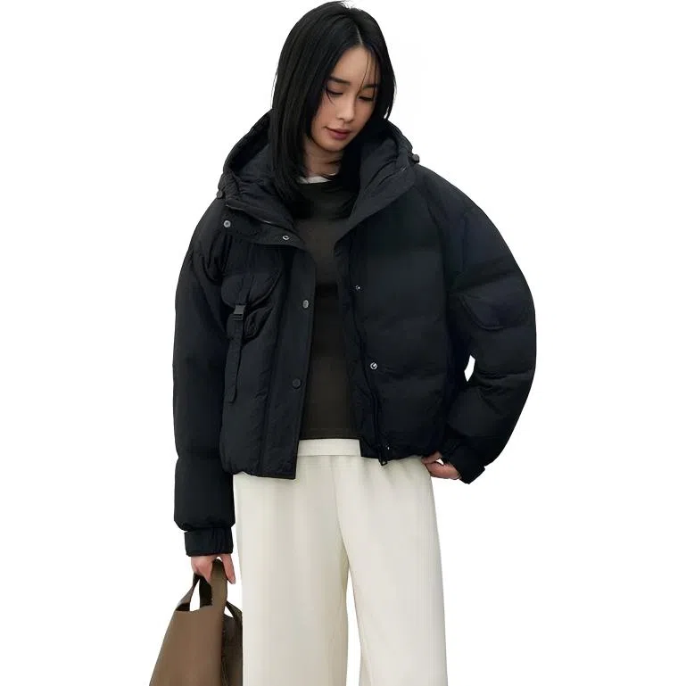 鸭鸭 纯色时尚连帽通勤简约舒适长袖羽绒服 女款