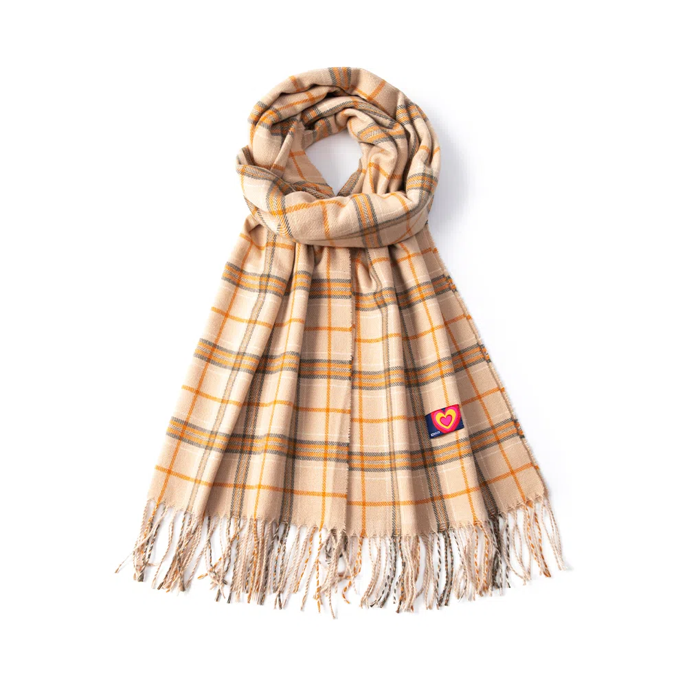 红豆 撞色格子流苏时尚百搭保暖 聚酯纤维 绒线围巾 男女同款情侣款