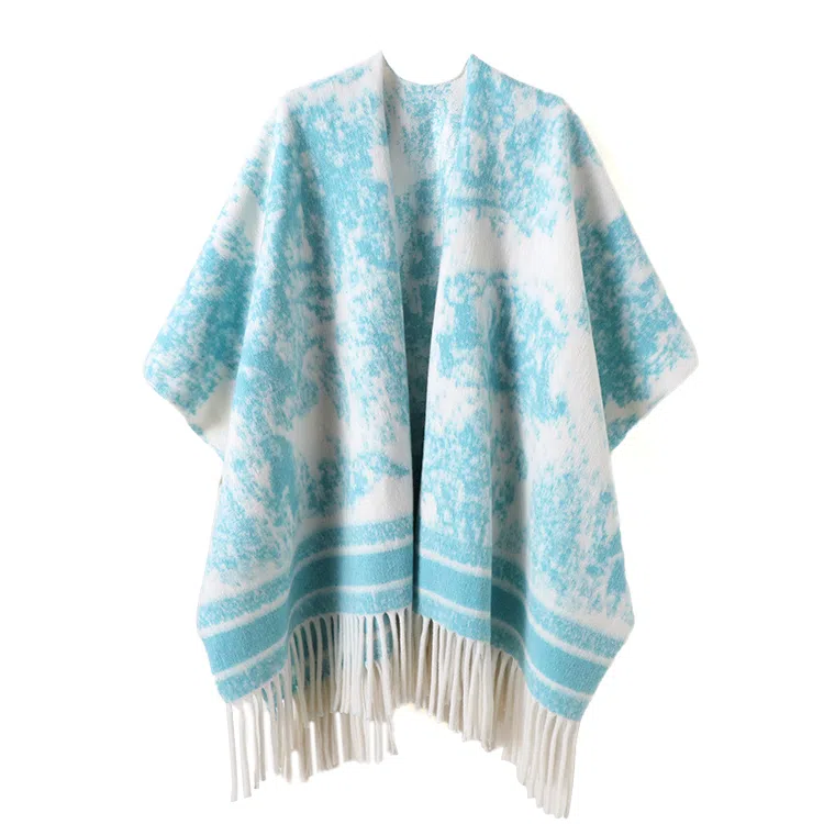 浪莎 复古名族风水墨画双面宽松流苏百搭保暖上衣外搭 聚酯纤维 披肩 女款