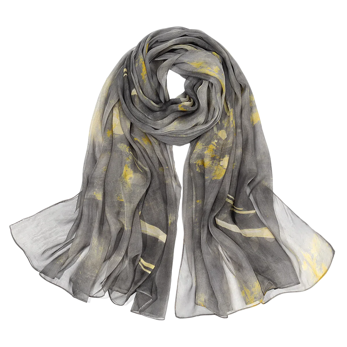 一米画纱 轻盈飘逸出游真丝雪纺印花真丝都市花瓣系列高级纱巾 桑蚕丝 丝巾 女款