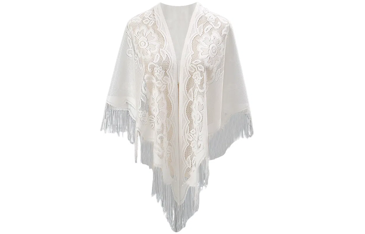 优幽兰 时尚轻奢风新中式流苏云肩配旗袍坎肩百搭优雅高级感薄蕾丝开衫外搭房外搭三角巾 聚酯纤维 披肩 女款