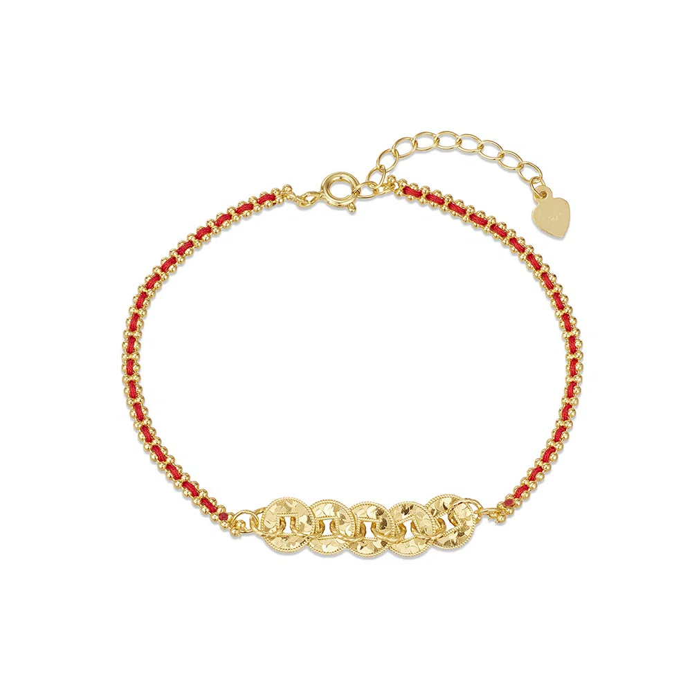 【S925纯银 转运招财】 七七银饰 五帝钱币 新中式 手工编织红手绳 轻奢小众设计简约 可调节高级首饰 好运  银 手链 女款