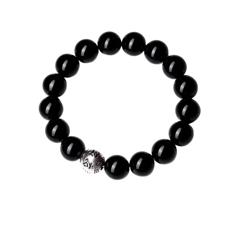 子婳 新中式国风六字真言转运珠情绪稳定吉祥好运小众轻奢复古文玩收藏级手饰 黑曜石 手串 男女同款情侣款