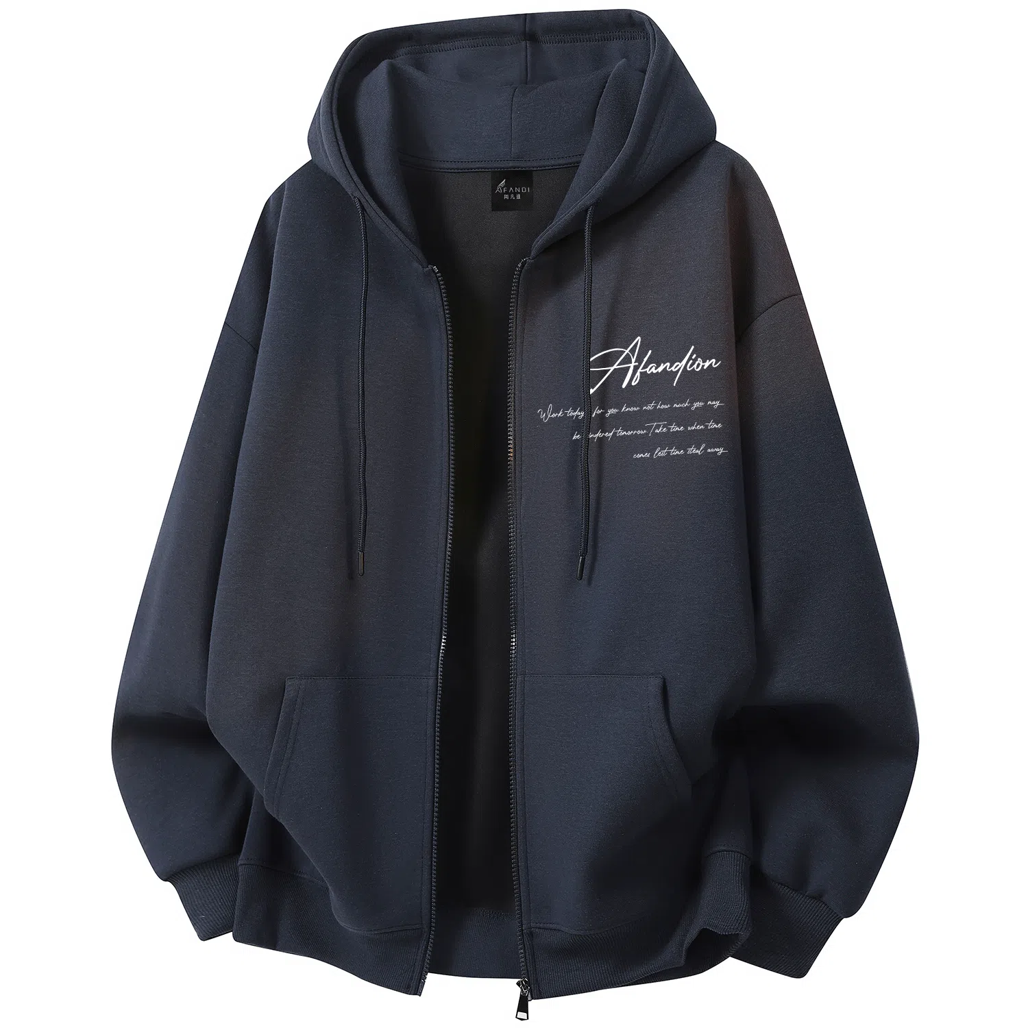 阿凡迪 【华棉重磅】美式高街简约品牌签名字母高级感纯色基础校园风学生街头百搭休闲通勤无性别主义潮流开衫拉链外套连帽卫衣 男女同款