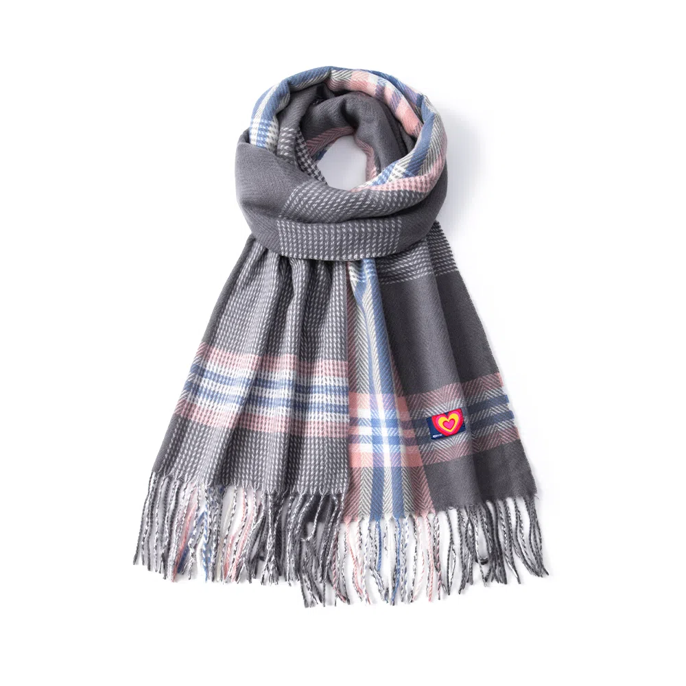 红豆 保暖百搭斜纹流苏外搭 聚酯纤维 绒线围巾 男女同款情侣款