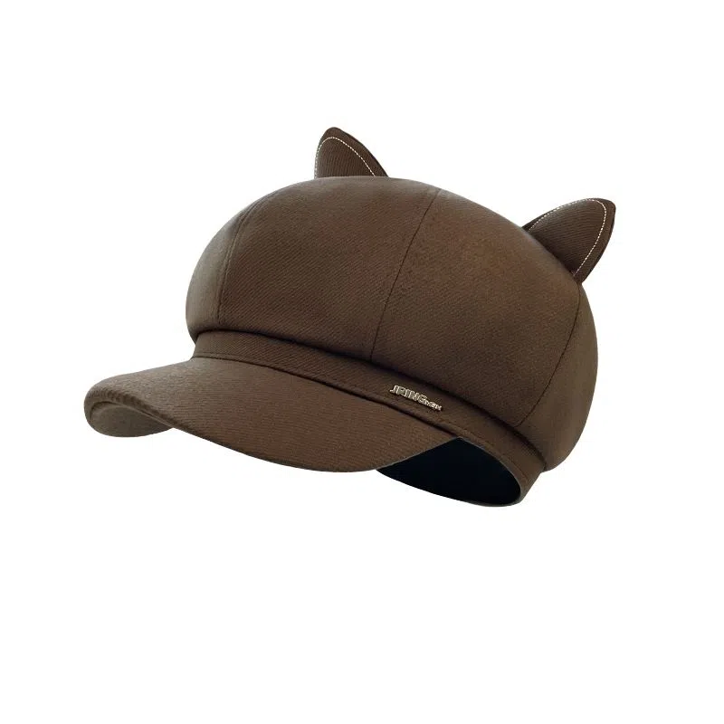 艾佳微 猫耳朵英伦复古日系卡通宽檐显脸小休闲百搭 聚酯纤维 贝雷帽 男女同款情侣款