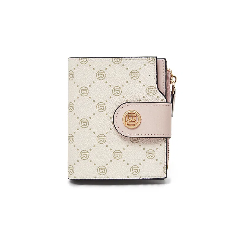 老人头 满印小众设计高级质感通勤优雅老花短款多功能多卡位票夹卡包 合成革 钱包 女款 咖色