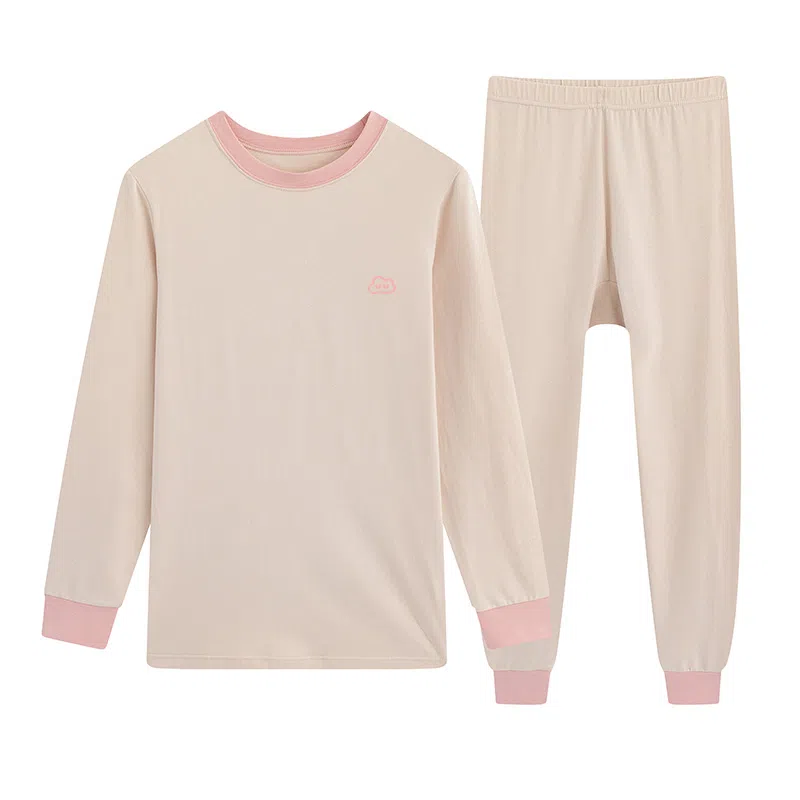 贴身领域 秋冬少女秋衣秋裤女士大童儿童中学生纯棉全棉毛衫初中高内衣保暖套装 女款