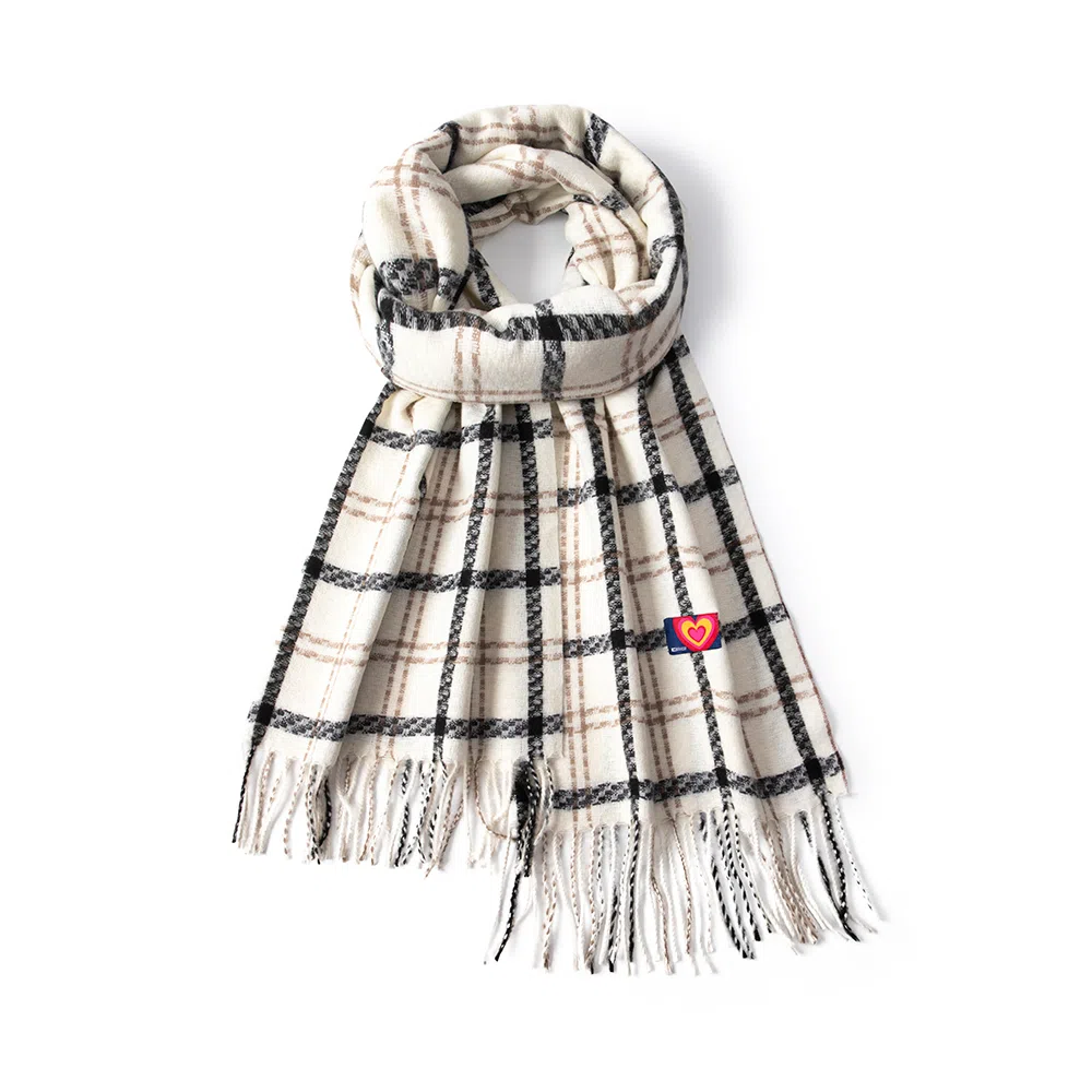 红豆 保暖彩色格子冬季户外百搭流苏披肩 聚酯纤维 围巾 男女同款情侣款