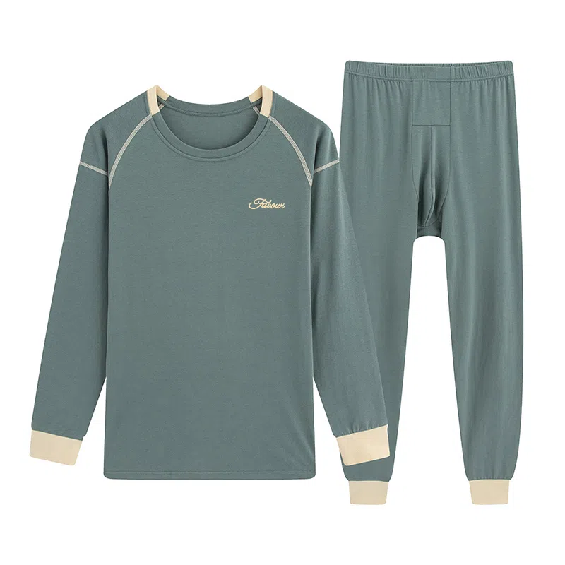 贴身领域 青少年青年秋衣秋裤大童初中高中学生内衣男士纯棉全棉保暖套装 男款