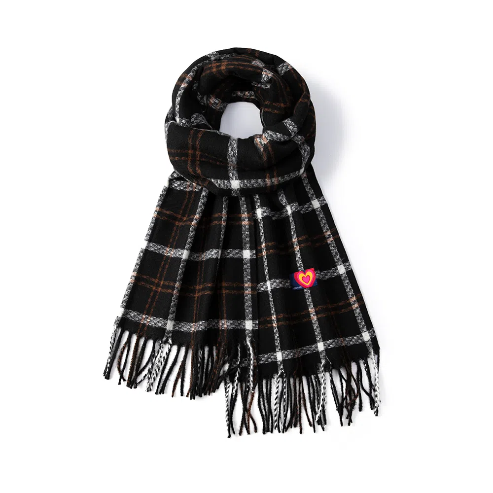 红豆 保暖彩色格子冬季户外百搭流苏披肩 聚酯纤维 围巾 男女同款情侣款