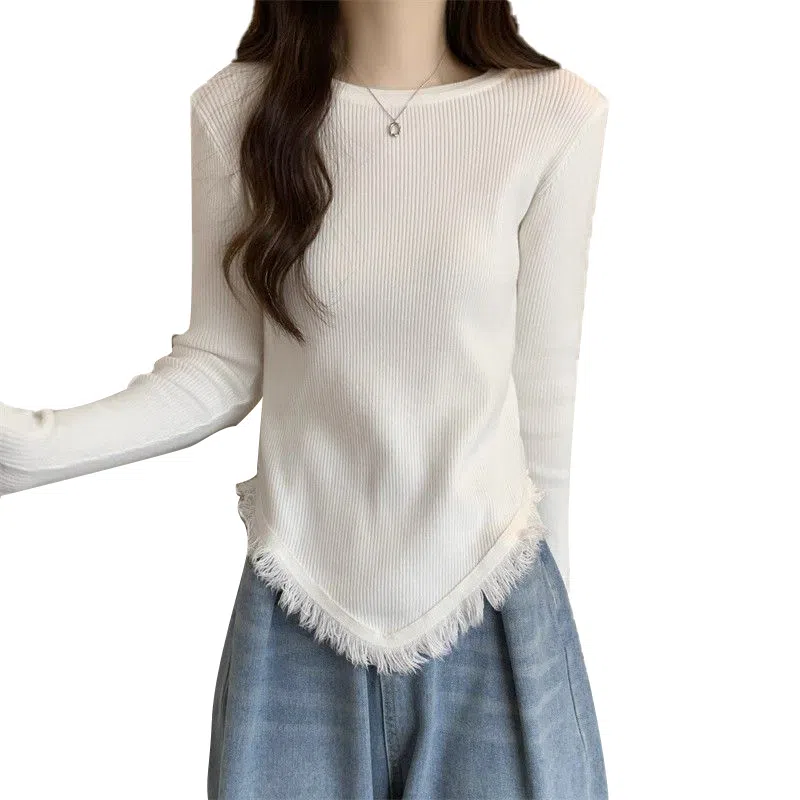 棉购 纯色修身适中圆领长袖针织衫 女款