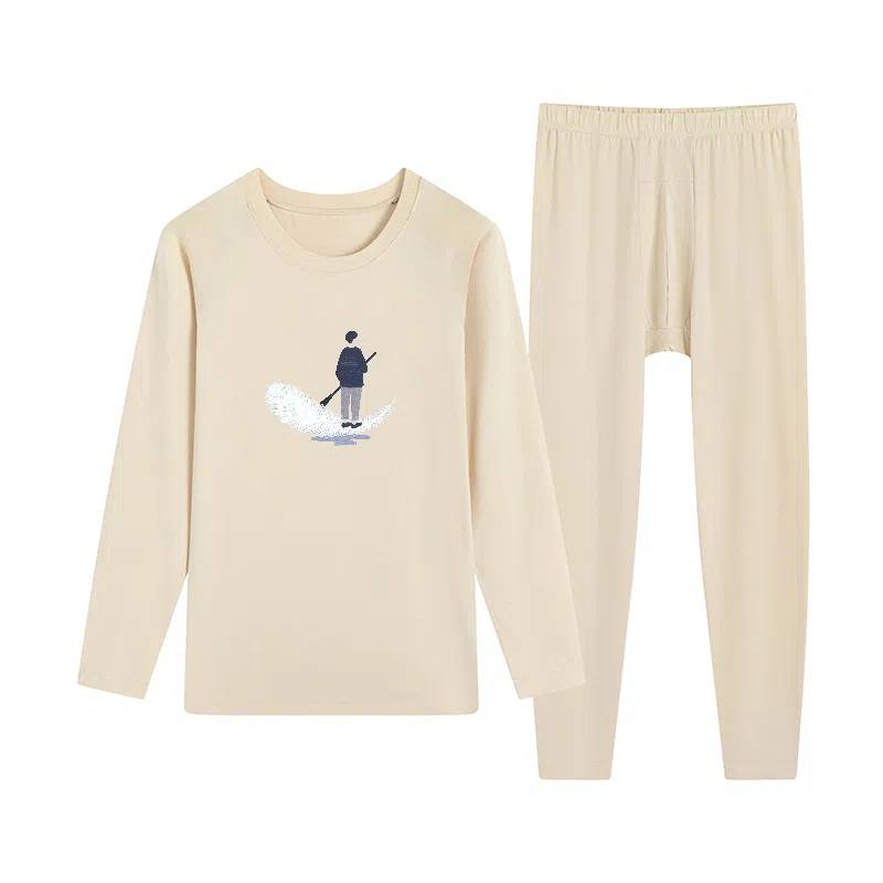 贴身领域 秋冬印花秋衣秋裤青少年纯棉全棉毛衫初中高中学生内衣保暖套装 男款