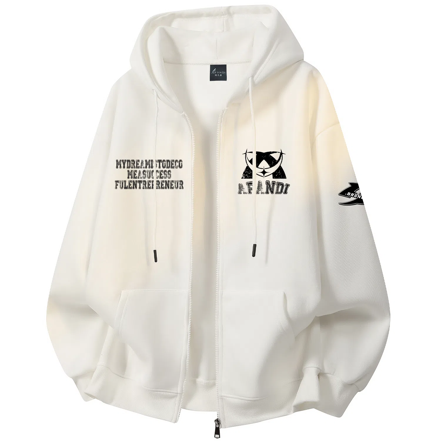 阿凡迪 【重磅华棉】美式潮流校园基础款品牌字母复古涂鸦印花高街通勤个性穿搭少年感无性别主义宽松简约拉链开衫连帽卫衣 男女同款