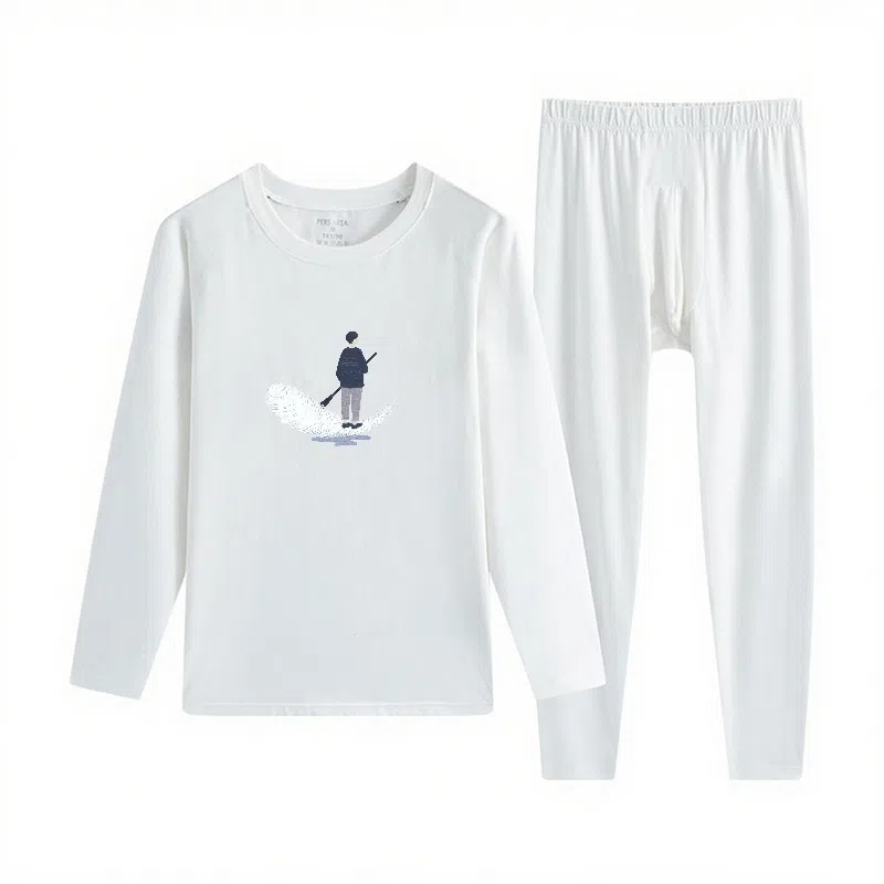 贴身领域 秋冬印花秋衣秋裤青少年纯棉全棉毛衫初中高中学生内衣保暖套装 男款