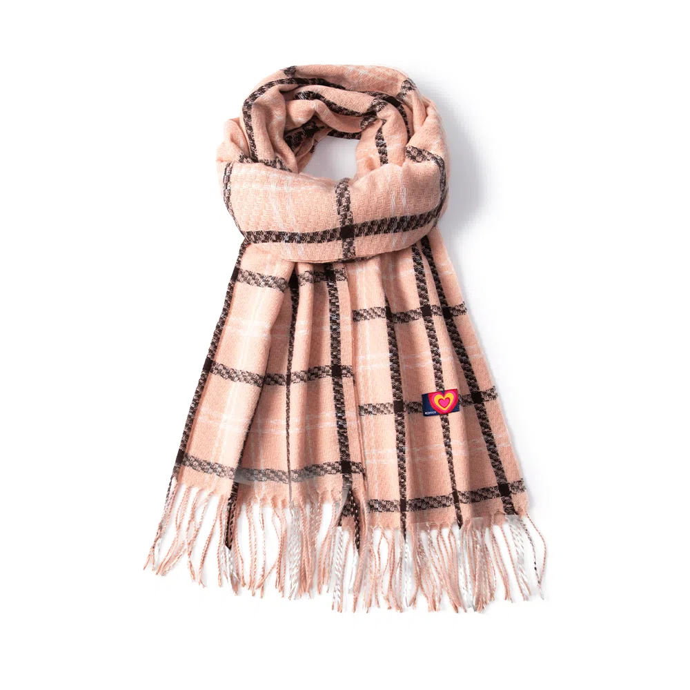 红豆 保暖彩色格子冬季户外百搭流苏披肩 聚酯纤维 围巾 男女同款情侣款