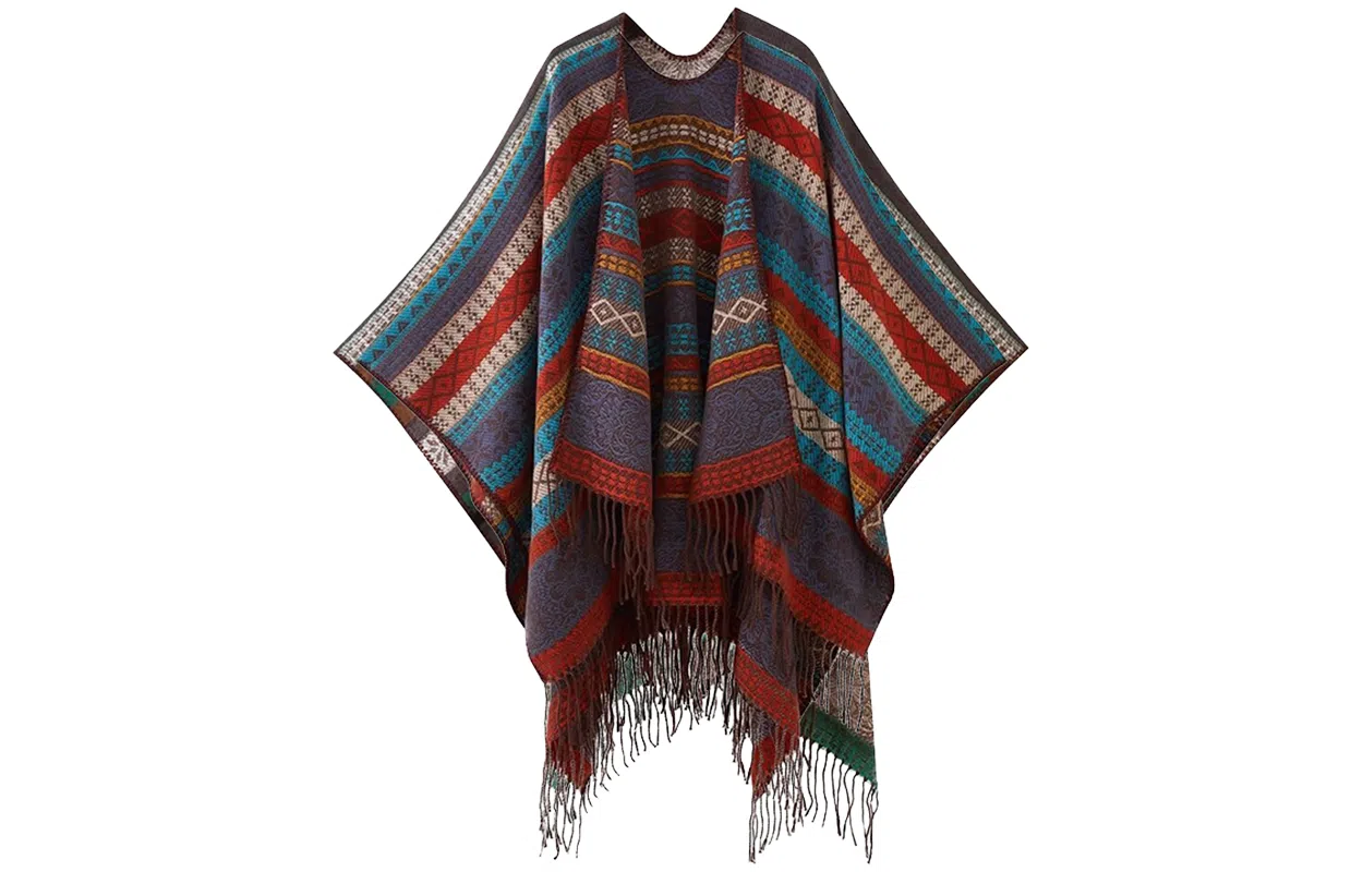 优幽兰 时尚潮流个性设计感波西米亚风复古民族风拍照氛围感办公室空调房保暖外搭 聚酯纤维 披肩 女款