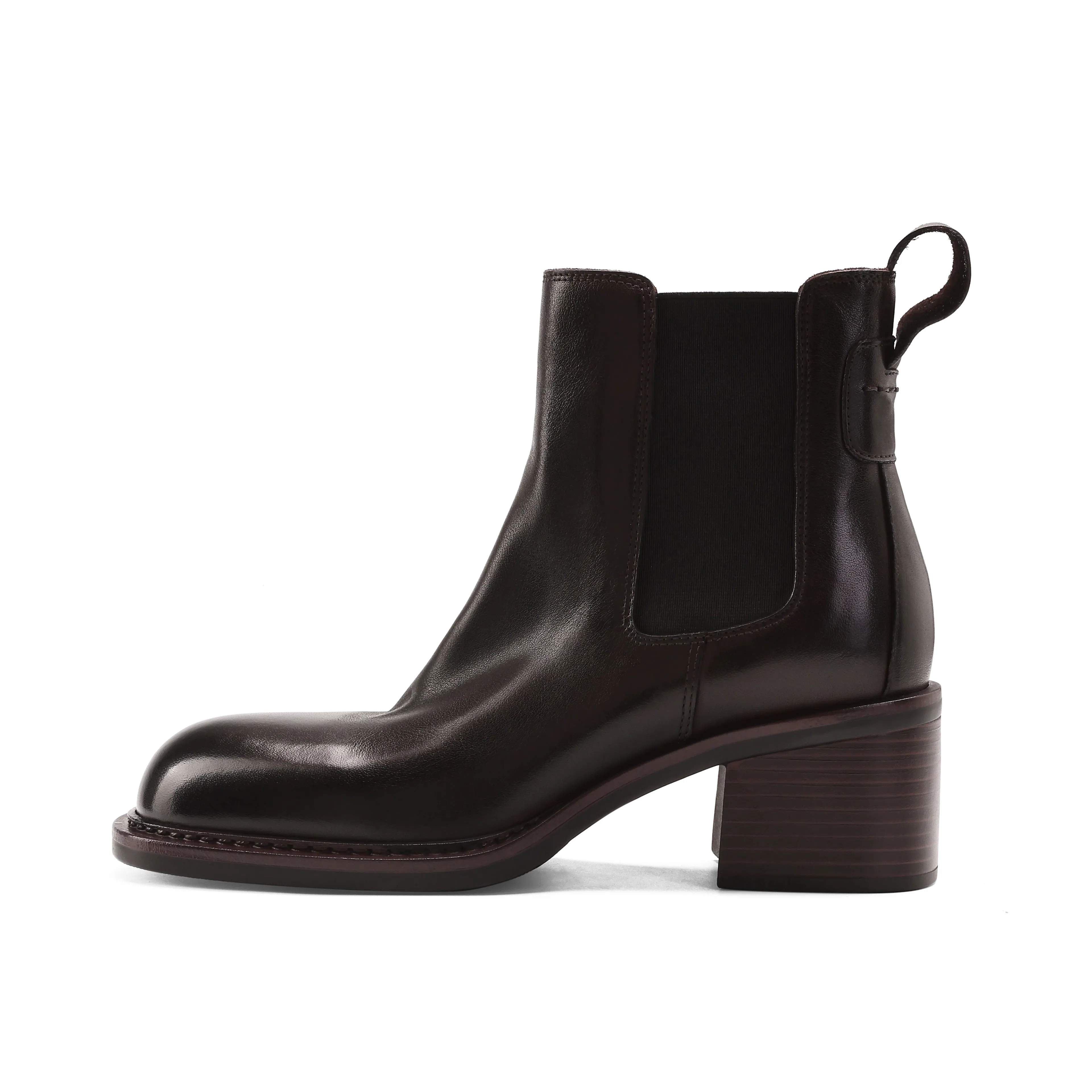 恒源祥 头层牛皮 羊皮内里粗跟经典短靴 中跟百搭简约切尔西靴 女