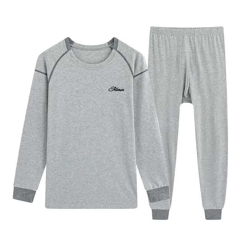 贴身领域 青少年青年秋衣秋裤大童初中高中学生内衣男士纯棉全棉保暖套装 男款