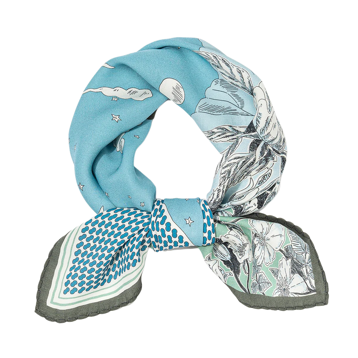 一米画纱 精致典雅月牙边双乔缎喷绘真丝职业领巾百搭气质 桑蚕丝 丝巾 女款