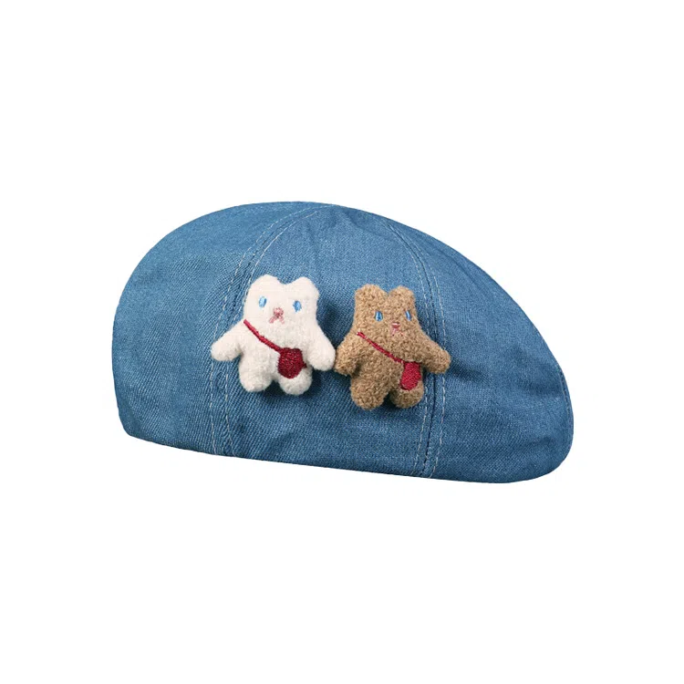 浪莎 日系卡通小熊饼干贴布甜美卡通气质 棉 贝雷帽 女款