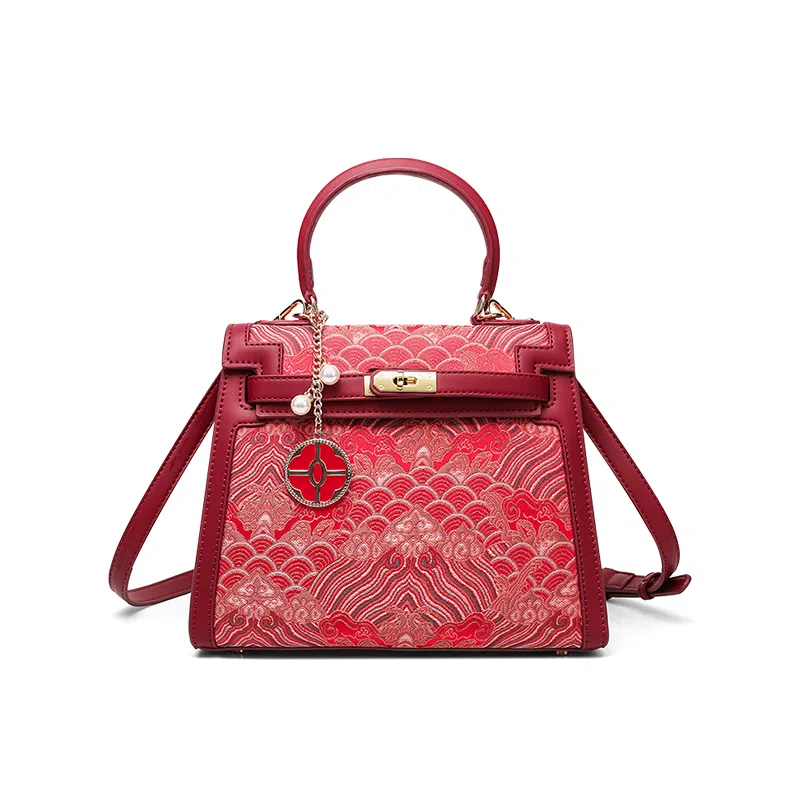 CLEVER& KETCH Embroidered PU Tote Bag Red