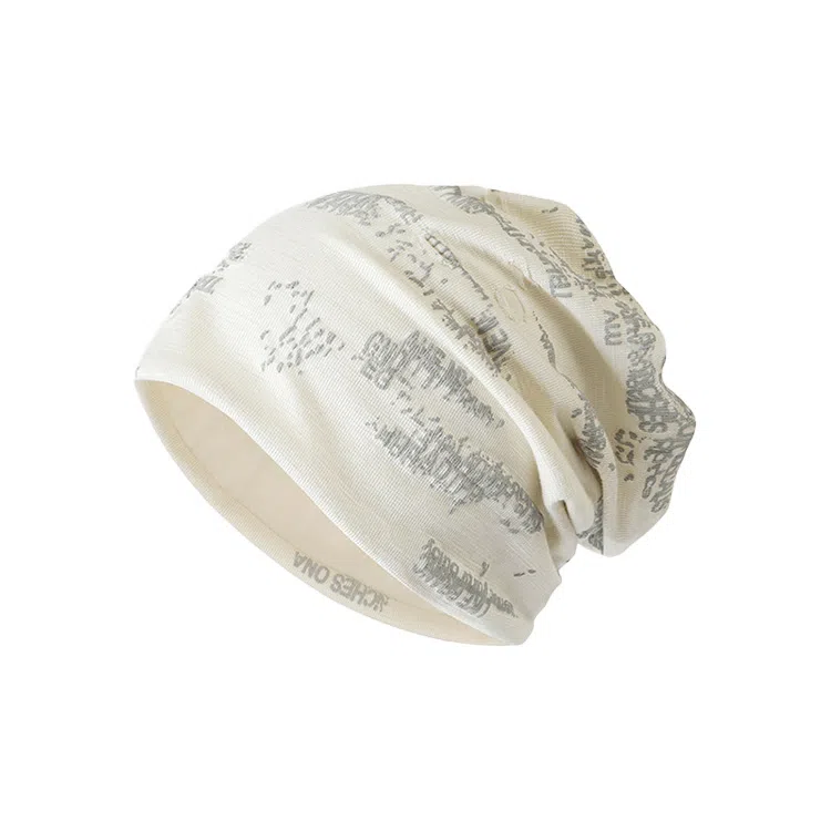 心水好物 日系做旧破洞胶印字母个性潮流保暖护耳大头围套头 棉  帽子 男女同款情侣款