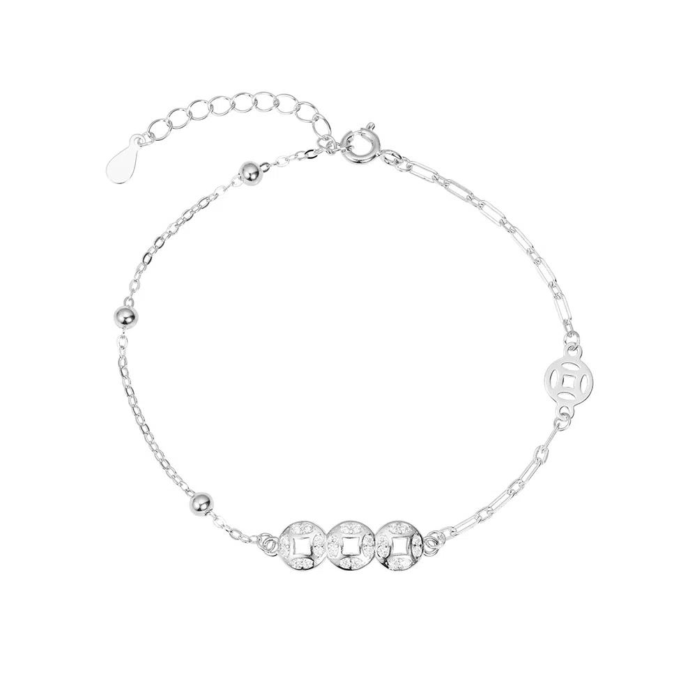 【S925银 财源滚滚】 七七银饰 吸金铜钱 招财纳福新中式马上有钱花 轻奢精致小众简约高级感设计 日常通勤百搭 #好运  纯银 手链 女款