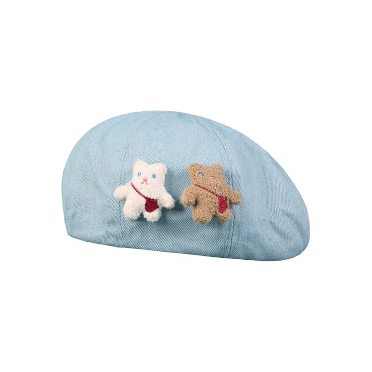 浪莎 日系卡通小熊饼干贴布甜美卡通气质 棉 贝雷帽 女款