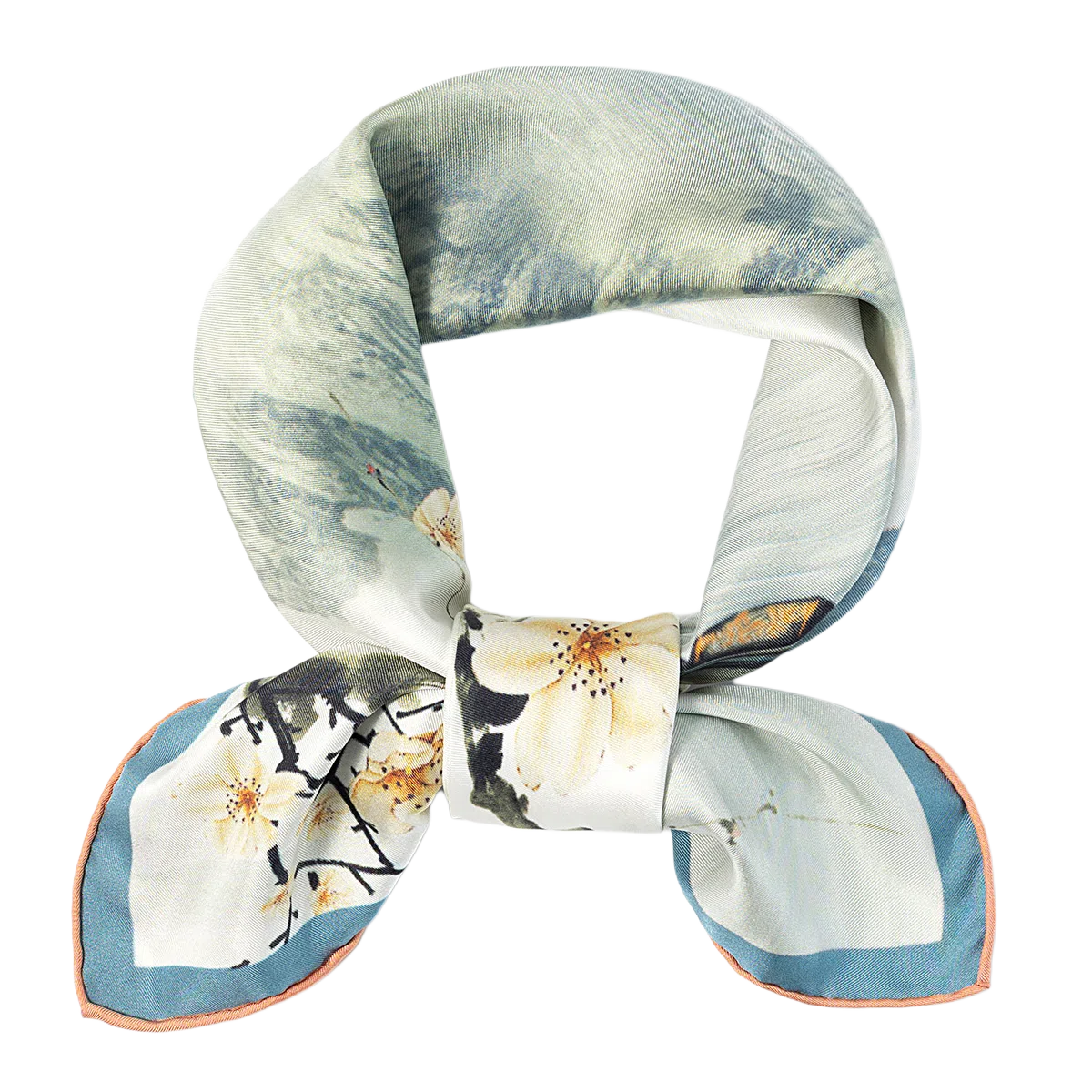 一米画纱 中式国风高雅山茶花系列斜纹中方巾双面西装领巾优雅 桑蚕丝 丝巾 女款