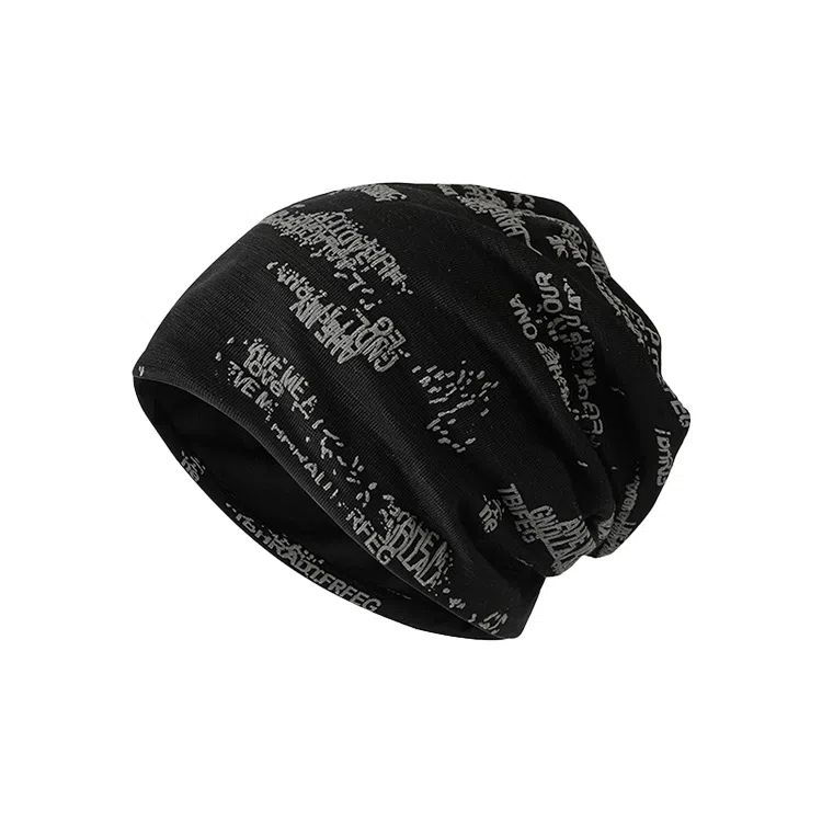 心水好物 日系做旧破洞胶印字母个性潮流保暖护耳大头围套头 棉  帽子 男女同款情侣款