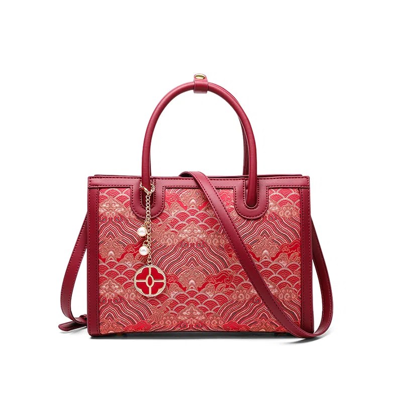 CLEVER& KETCH Elegant Embroidered PU Tote Bag Red