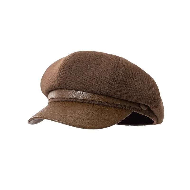 艾佳微 日系文艺复古时尚百搭秋冬季毛呢鸭舌八角帽显脸小文艺街头休闲画家帽 棉 贝雷帽 男女同款情侣款