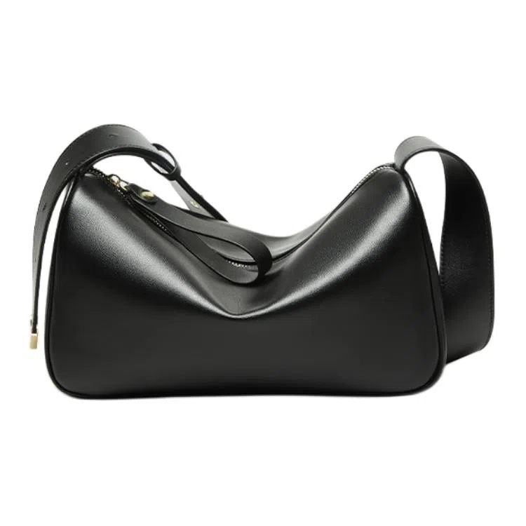 纳兰杜 大容量百搭款高级感时尚通勤实用休闲拉链开合 牛皮 枕头包单肩包斜挎包 大号 女款 黑色/白色/棕色